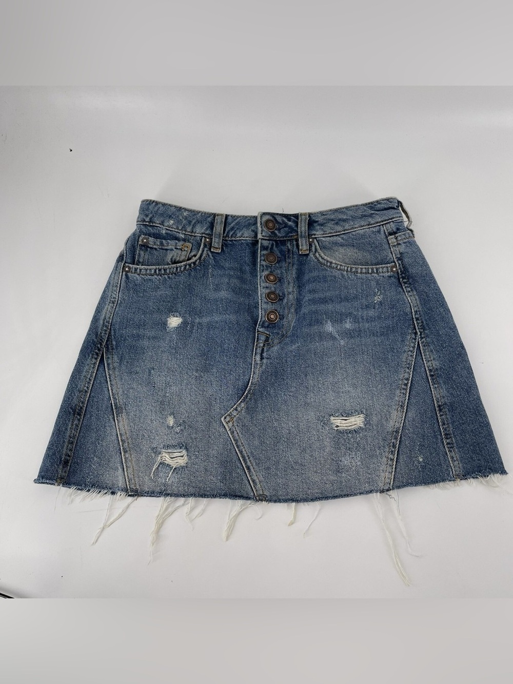 We The Free Distressed Denim Mini Skirt - Blue